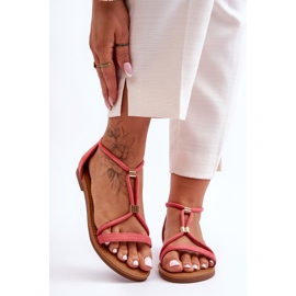 Sandalias planas de mujer Coral Coral con cremallera rojo 5