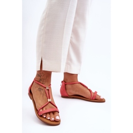 Sandalias planas de mujer Coral Coral con cremallera rojo 6