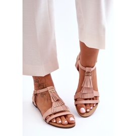 Sandalias Planas De Ante Con Borlas Rosa Claro Viva 1