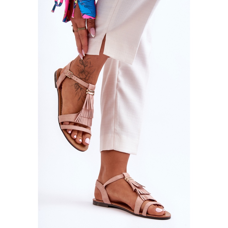 Sandalias Planas De Ante Con Borlas Rosa Claro Viva rosado 2