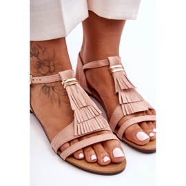 Sandalias Planas De Ante Con Borlas Rosa Claro Viva rosado 3