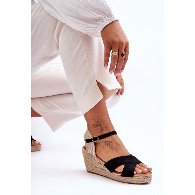 Sandalias Mujer Ante Cuña Trenzada Negra Tessa negro 2