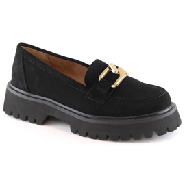 Filippo DP4916 mocasines de gamuza de cuero en la plataforma negro 11