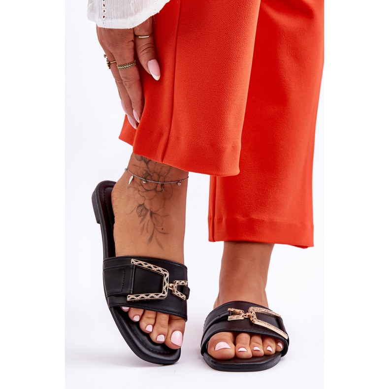 Pantuflas clásicas negras con adornos impresionantes para mujer negro 1