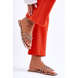 Pantuflas De Mujer Con Rayas Y Strass Golden Leomi dorado 3