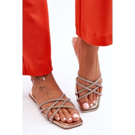 Pantuflas De Mujer Con Rayas Y Strass Golden Leomi dorado 2 Pantuflas De Mujer Con Rayas Y Strass Golden Leomi dorado 2