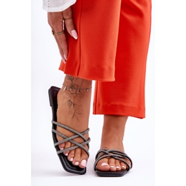 Pantuflas De Mujer Con Rayas Y Strass Negro Leomi 6
