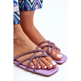Pantuflas De Mujer Con Rayas Y Joyas Violeta Leomi púrpura 2