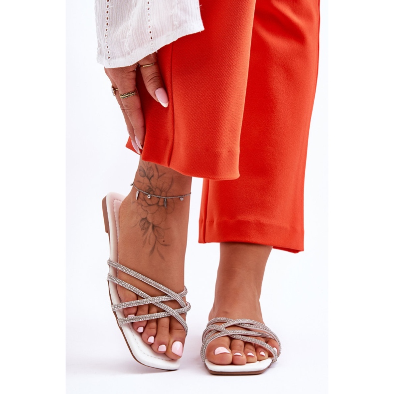 PG1 Sandalias Mujer Con Rayas Y Strass Blanco Leomi 1