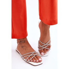 PG1 Sandalias Mujer Con Rayas Y Strass Blanco Leomi 3