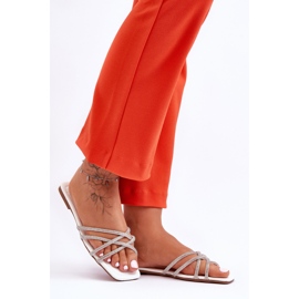 PG1 Sandalias Mujer Con Rayas Y Strass Blanco Leomi 6
