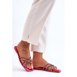 Pantuflas De Mujer Con Rayas Y Strass Multicolor Leomi rosado 5