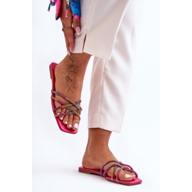 Pantuflas De Mujer Con Rayas Y Strass Multicolor Leomi rosa 2