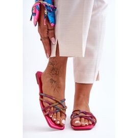 Pantuflas De Mujer Con Rayas Y Strass Multicolor Leomi rosado 6