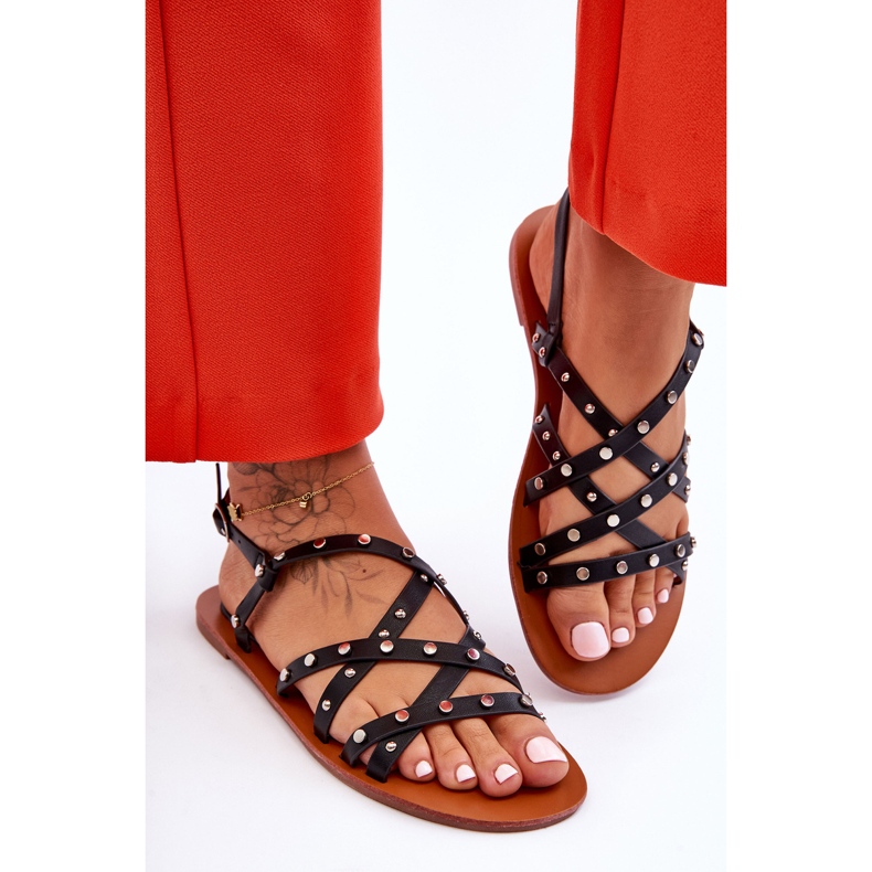 Sandalias Mujer Con Adornos Negro Alemona 2