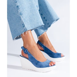 Sandalias cuña mujer Shelovet caladas azul 1