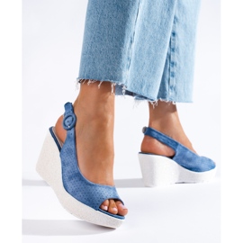 Sandalias cuña mujer Shelovet caladas azul 2