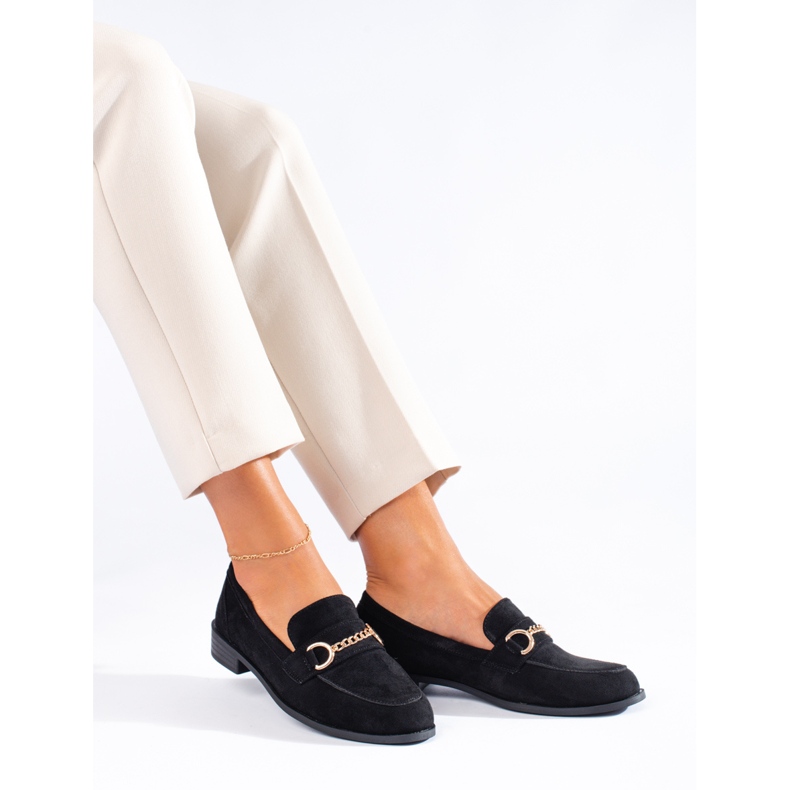 Mocasines Shelovet de ante negro con cadena 1