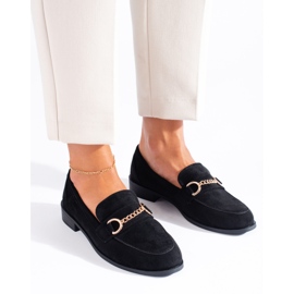 Mocasines Shelovet de ante negro con cadena 2