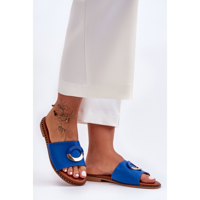 Pantuflas de mujer con adornos de jerez azul 1 Pantuflas de mujer con adornos de jerez azul 1