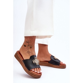 PG1 Pantuflas De Mujer Con Plataforma Azera Negras Con Adorno negro 3