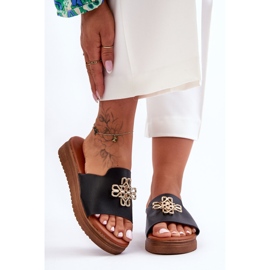 PG1 Pantuflas De Mujer Con Plataforma Azera Negras Con Adorno negro 2