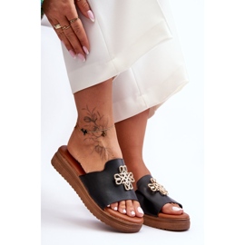 PG1 Pantuflas De Mujer Con Plataforma Azera Negras Con Adorno negro 5