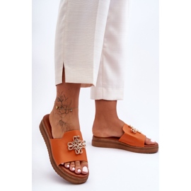 PG1 Pantuflas Mujer Piel Plataforma con Adorno Naranja Azera 1