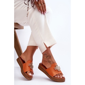 PG1 Pantuflas Mujer Piel Plataforma con Adorno Naranja Azera 4