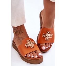 PG1 Pantuflas Mujer Piel Plataforma con Adorno Naranja Azera 2