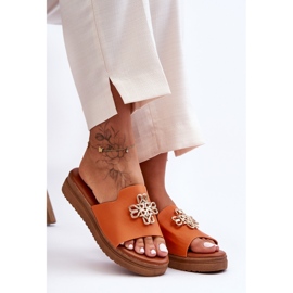 PG1 Pantuflas Mujer Piel Plataforma con Adorno Naranja Azera 3