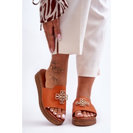 PG1 Pantuflas Mujer Piel Plataforma con Adorno Naranja Azera 6
