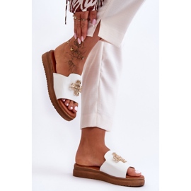 PG1 Pantuflas de Mujer en Piel con Plataforma y Adorno Azera Blanco 5
