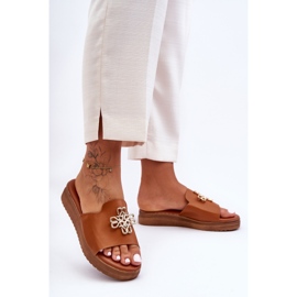PG1 Pantuflas Mujer Piel Plataforma Con Adorno Marrón Azera 4