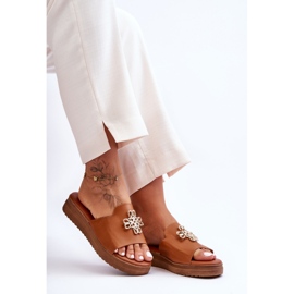 PG1 Pantuflas Mujer Piel Plataforma Con Adorno Marrón Azera 8