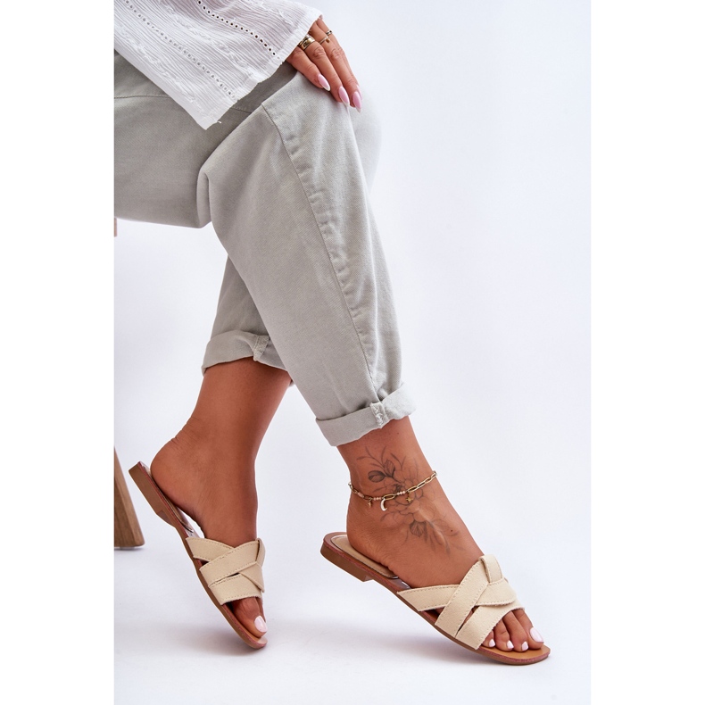 Pantuflas De Mujer Aversa De Lona Beige 1