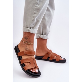 FJ1 Pantuflas Clásicas Mujer Piel Velcro Marrón Amedon 3