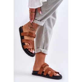 FJ1 Pantuflas Clásicas Mujer Piel Velcro Marrón Amedon 5
