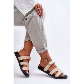 Pantuflas Clásicas Mujer Piel Velcros Beige Amedon 1