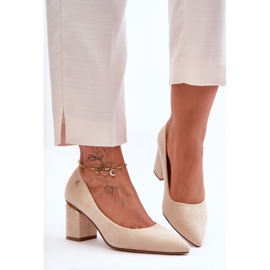 Zapatos de salón clásicos de ante con tacón alto y adorno Derren en beige claro 2
