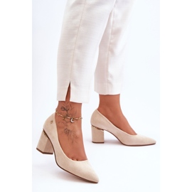 Zapatos de salón clásicos de ante con tacón alto y adorno Derren en beige claro 1