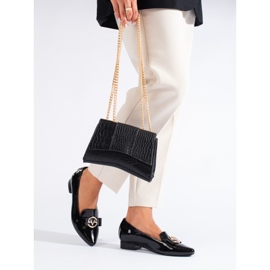 Elegantes mocasines lacados de tacón bajo de Vinceza negro 3