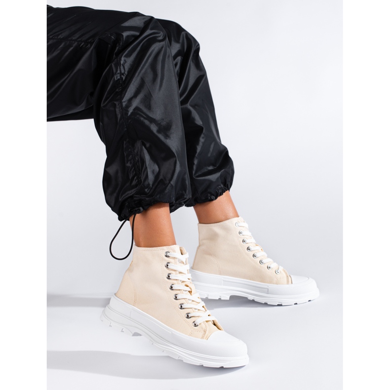 Deportivas altas de mujer Shelovet de textil beige 1