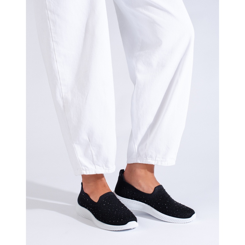 Zapatos sin cordones en tela negra con tachuelas de Shelovet negro 2