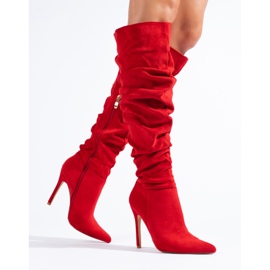 Botas de tacón de mujer en ante rojas de Shelovet rojo 1