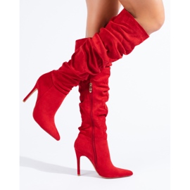 Botas de tacón de mujer en ante rojas de Shelovet rojo 2