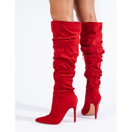 Botas de tacón de mujer en ante rojas de Shelovet rojo 3