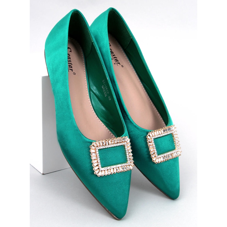 Elegantes bailarinas con piedras Lorella Green verde 2