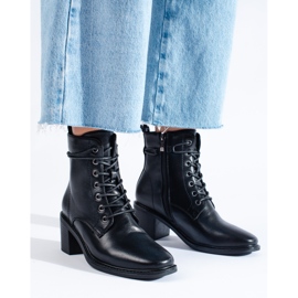 Botas negras Shelovet con cordones para mujer fabricadas en piel ecológica negro 2