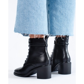 Botas negras Shelovet con cordones para mujer fabricadas en piel ecológica negro 3
